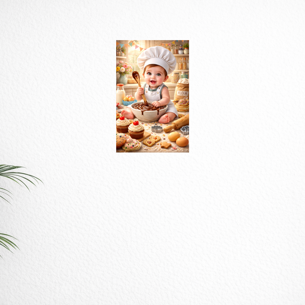 Smeeps Cute Baby Chef Wall Poster – 20.32 × 13.21 cm (8 × 5.2 Inch) Kids Kitchen & Baking Theme Decorative Poster | 300 GSM Non-Adhesive Nursery & Baby Room Wall Decor Poster for Home, Playroom & Cafe Decor | Pack of 1