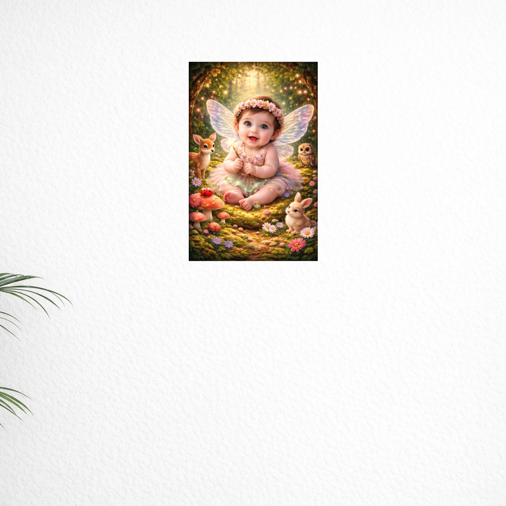 Smeeps Cute Fairy Baby Wall Poster – 20.32 × 13.21 cm (8 × 5.2 Inch) Magical Forest Theme Kids Decorative Poster | 300 GSM Non-Adhesive Nursery & Baby Room Wall Decor Poster for Home, Playroom & Daycare | Pack of 1