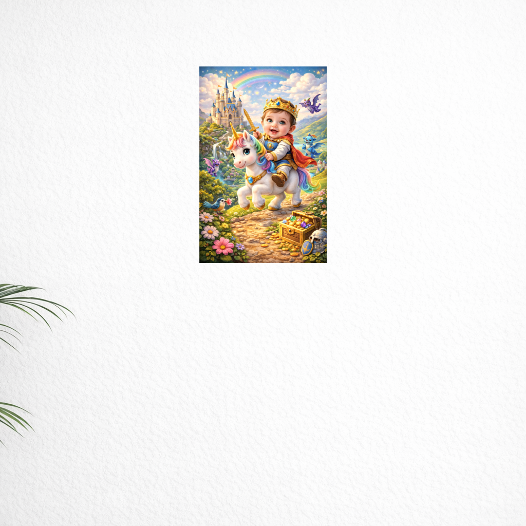 Smeeps Baby Prince Unicorn Wall Poster – 20.32 × 13.21 cm (8 × 5.2 Inch) Fantasy Kingdom Theme Kids Decorative Poster | 300 GSM Non-Adhesive Nursery & Baby Room Wall Decor Poster for Home, Playroom & Daycare | Pack of 1