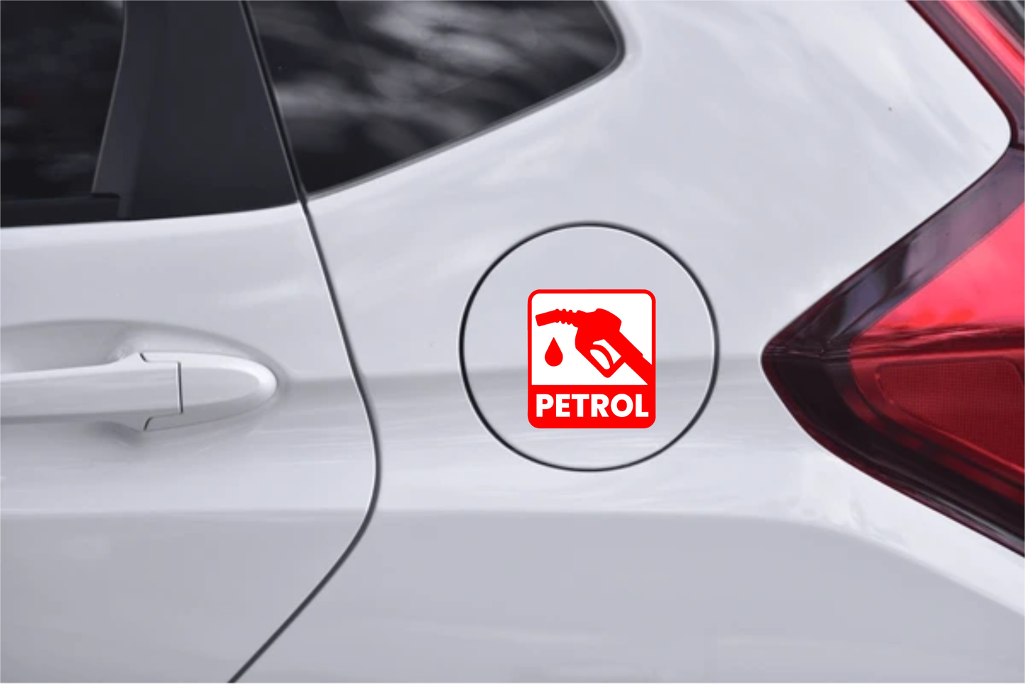 Petrol Type Indicator Sticker – 10.5 x 10.5 cm Red Fuel Icon Design | Petrol Only Label for Vehicles | Waterproof, Bold & Easy to Read