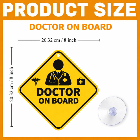 Smeeps Doctor On Board Hanging Sign – 20.32 × 20.32 cm (8 × 8 Inch) Waterproof UV Resistant Car Hanging Board with Suction Cup | Premium Medical Safety Vehicle Sign Pack of 1