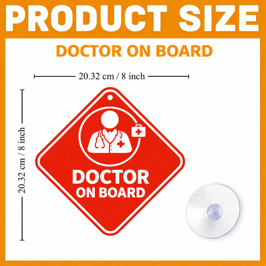 Smeeps Red Doctor On Board Hanging Sign – 20.32 × 20.32 cm (8 × 8 Inch) Waterproof UV Resistant Medical Emergency Car Hanging Board with Suction Cup | Healthcare Professional Vehicle Sign Pack of 1