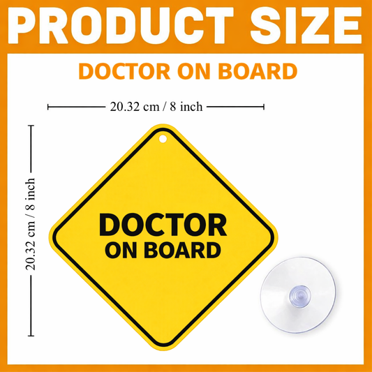 Smeeps Doctor On Board Hanging Sign – 20.32 × 20.32 cm (8 × 8 Inch) Waterproof UV Resistant Car Hanging Board with Suction Cup | Minimal Medical Vehicle Safety Sign Pack of 1