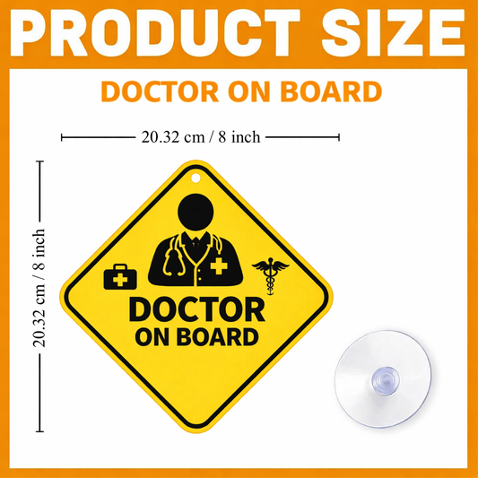 Smeeps Doctor On Board Hanging Sign – 20.32 × 20.32 cm (8 × 8 Inch) Waterproof UV Resistant Car Hanging Board with Suction Cup | Medical Professional Vehicle Safety Sign Pack of 1