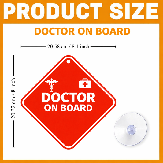 Smeeps Red Doctor On Board Hanging Sign – 20.58 × 20.32 cm (8.1 × 8 Inch) Waterproof UV Resistant Medical Emergency Car Hanging Board with Suction Cup | Professional Healthcare Vehicle Sign Pack of 1