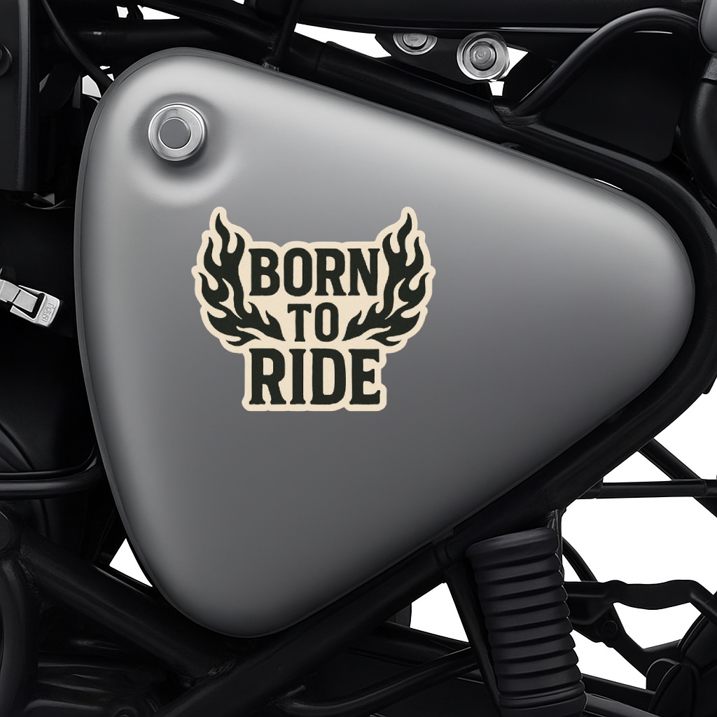 Smeeps Born to Ride Sticker – 10.16 x 10.16 cm | Flame Design Vinyl Bike Decal (Bold Beige & Black Theme)