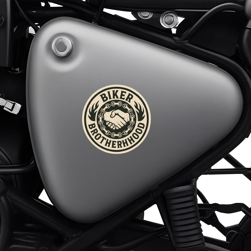 Smeeps Biker Brotherhood Sticker – 10.16 x 10.16 cm | Vinyl Bike Tank Decal (Vintage Chain & Grip Design)