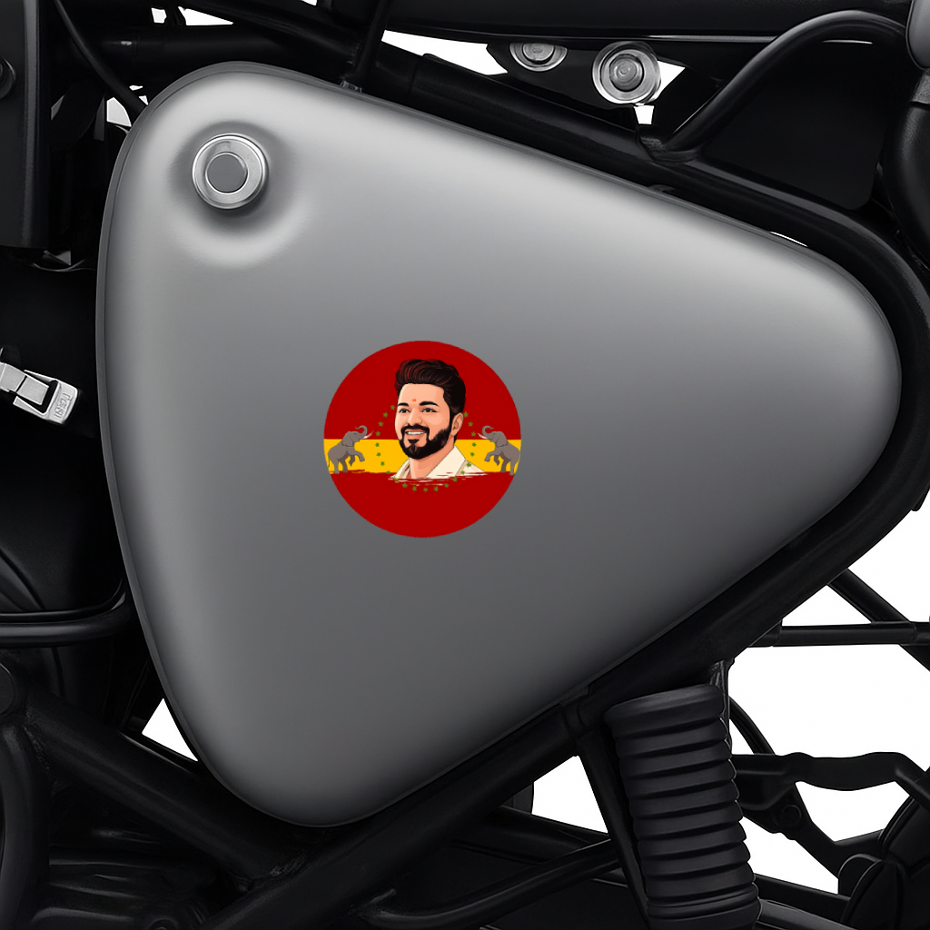 TVK Bike Sticker – 7.62 x 7.62 cm | Bold Red Background with Leader & Elephant Graphic | Ideal for Bike Tanks or Side Panels