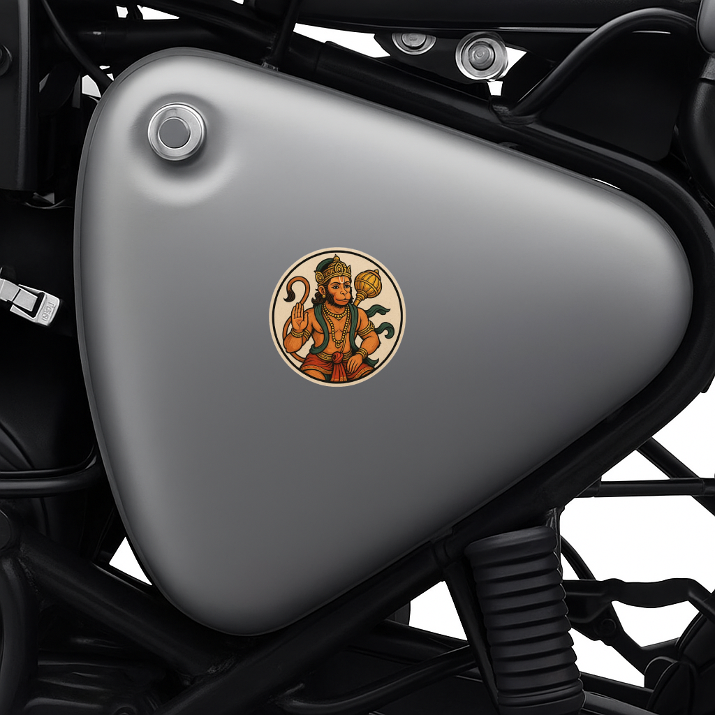 Hanuman Ji Blessing Pose Sticker – 7.62 x 7.62 cm | Spiritual Car & Bike Decal | Divine Energy On the Move