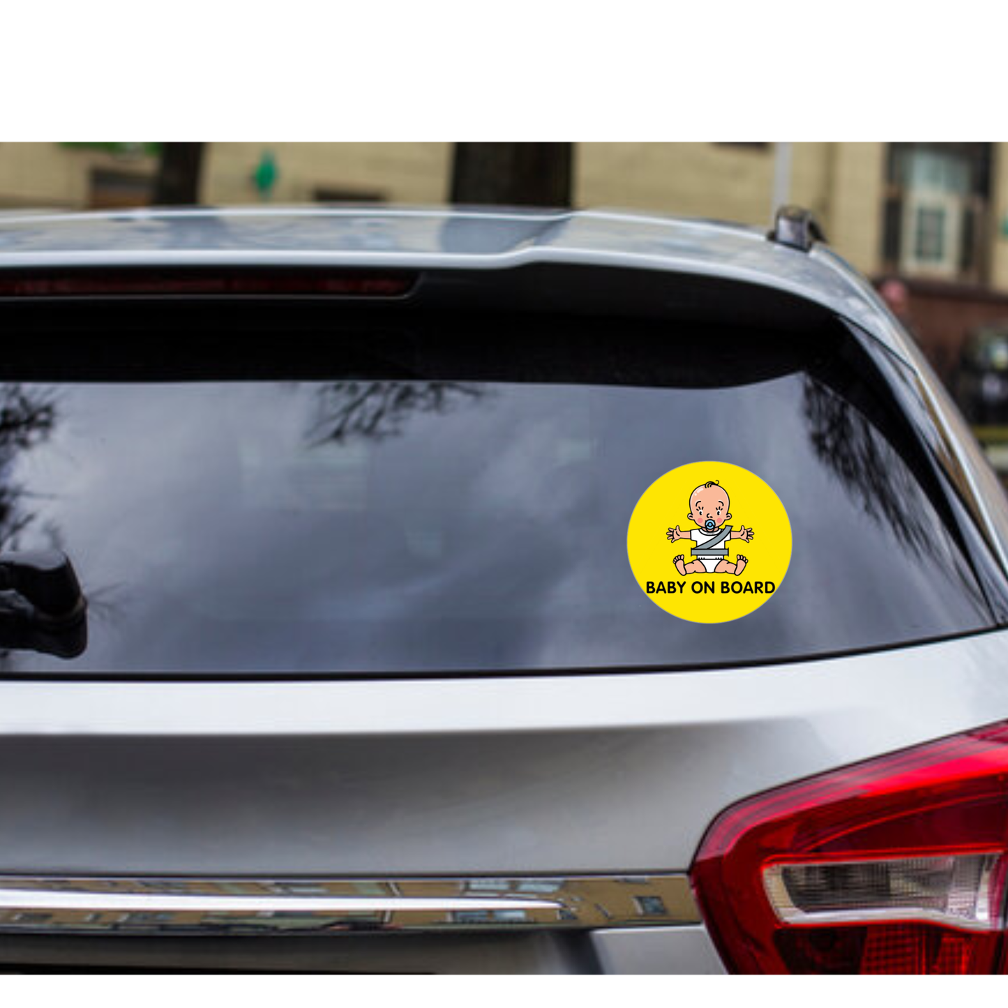 Smeeps Baby on Board Sticker – 15.24 cm Round | Cute Pacifier Baby Design | Yellow & Black Waterproof Car Safety Sign