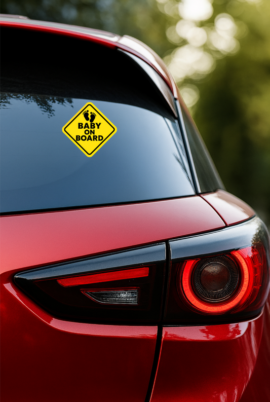 Smeeps Baby On Board Sticker – 14 x 14 cm Yellow Diamond Sign with Baby Footprints | High-Visibility Car Safety Decal | Waterproof & UV-Resistant Vinyl