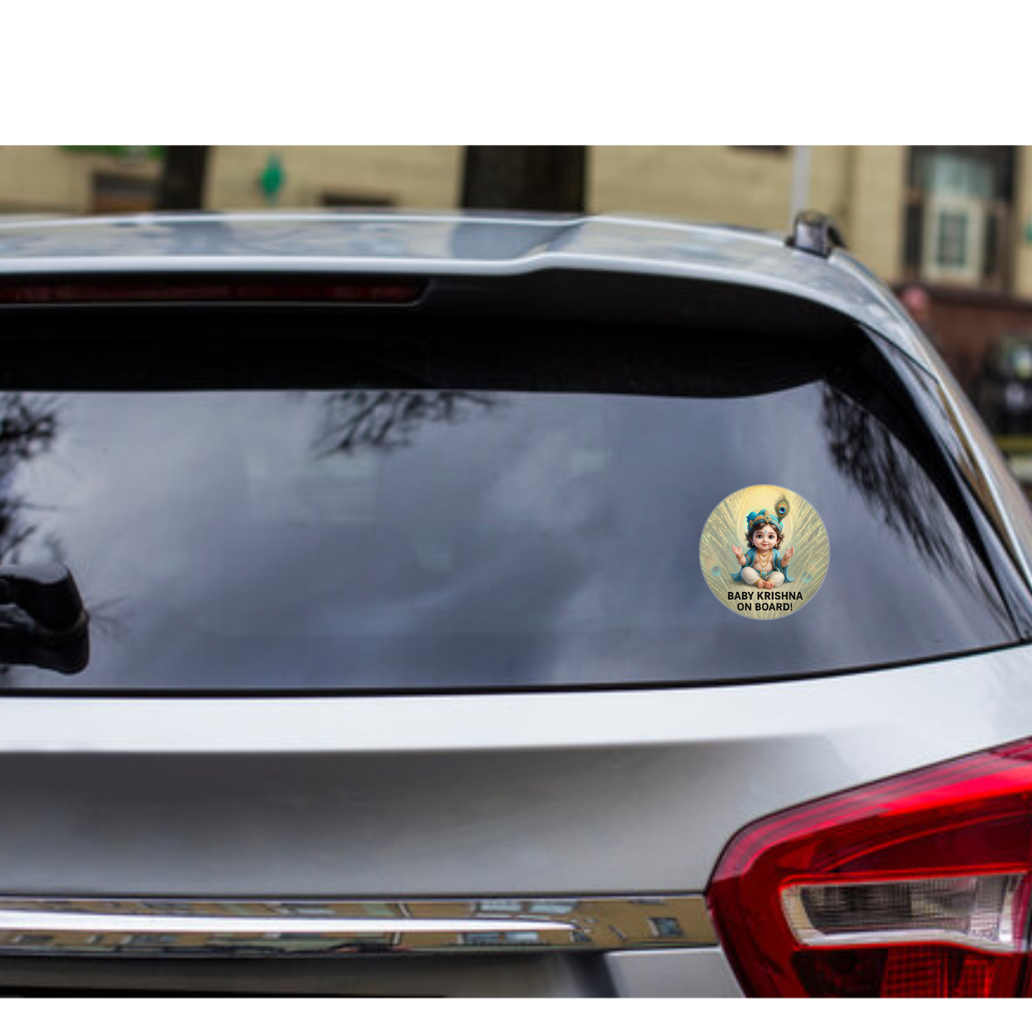 Pack of 2 | Smeeps Baby Krishna On Board Sticker – 15.24 cm Round | Devotional Car Safety Sign with Cute Krishna Design | Waterproof & UV-Resistant