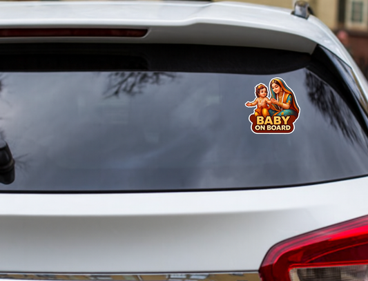 Smeeps Baby On Board Sticker – Krishna with Yashoda Divine Design | 11.43 x 10.93 cm Premium Car & Bike Safety Decal | Waterproof & Durable