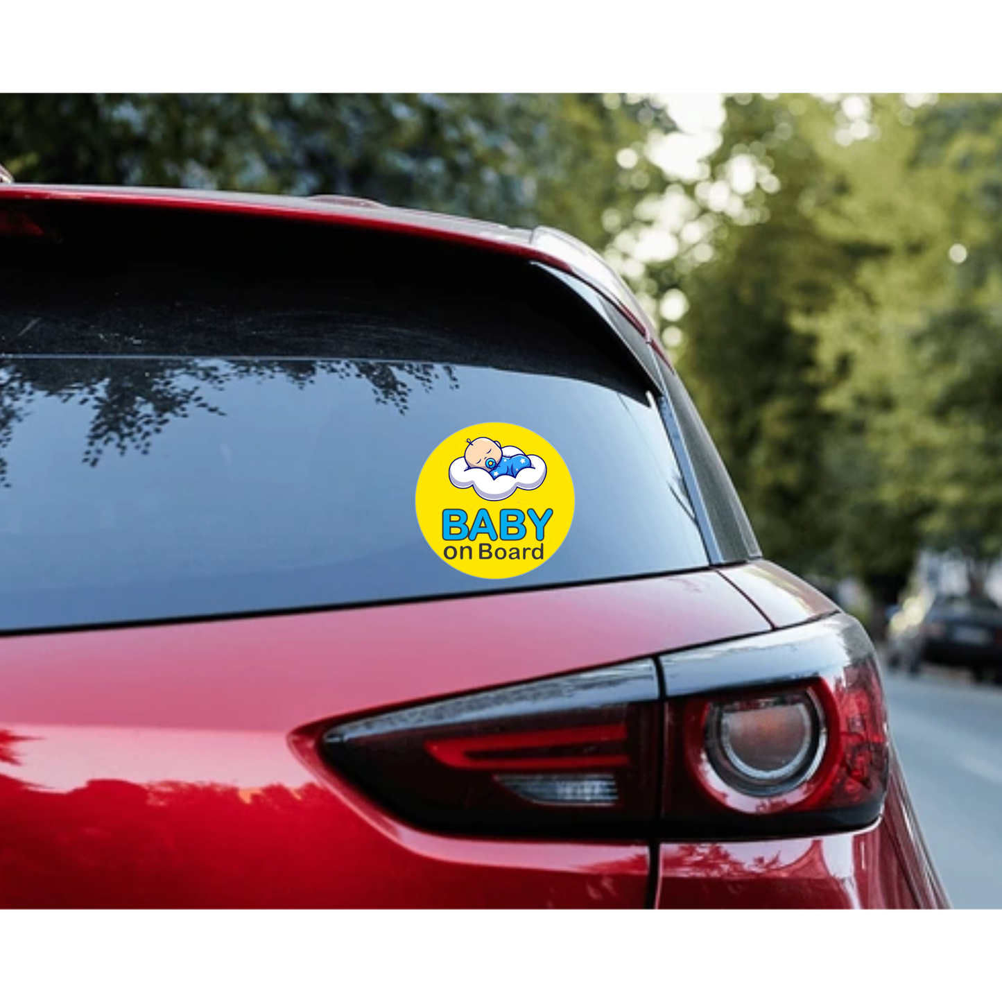 Smeeps Baby on Board Sticker – 15.24 cm Round | Sleeping Baby on Cloud Design | Yellow & Blue Waterproof Car Safety Sign