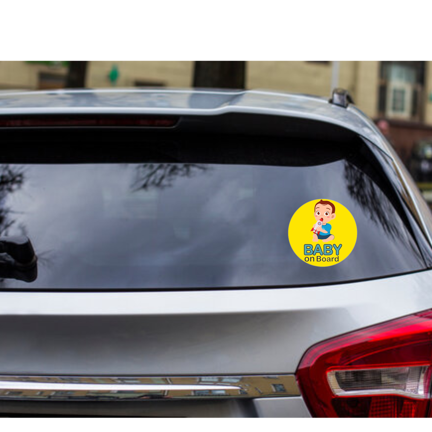 Smeeps Baby on Board Sticker – 15.24 cm Round | Cute Baby with Rocket Toy Design | Waterproof Car Safety Sign