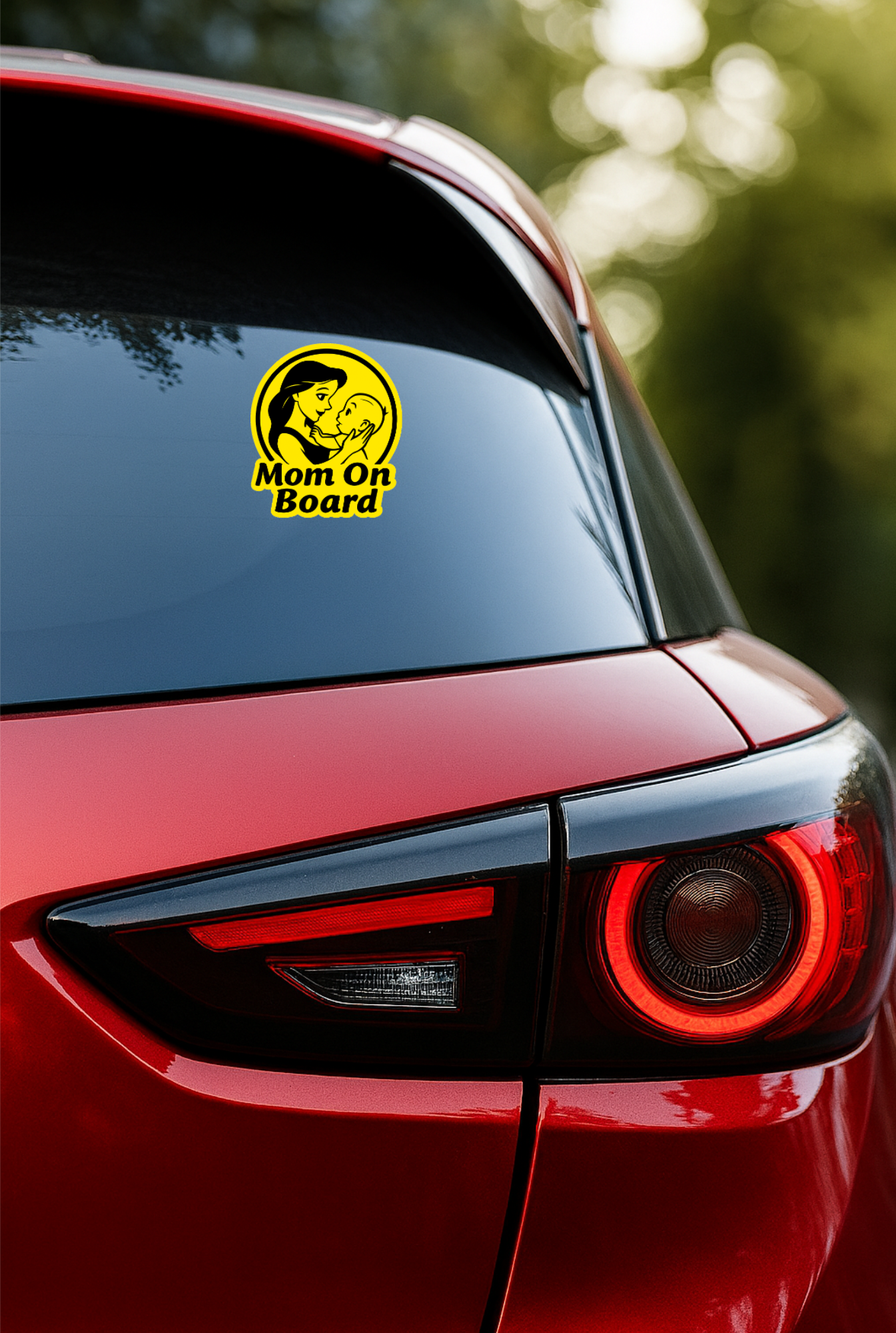 Smeeps Mom on Board Car Sticker – 14 x 12.7 cm Yellow & Black Safety Alert Decal for Cars