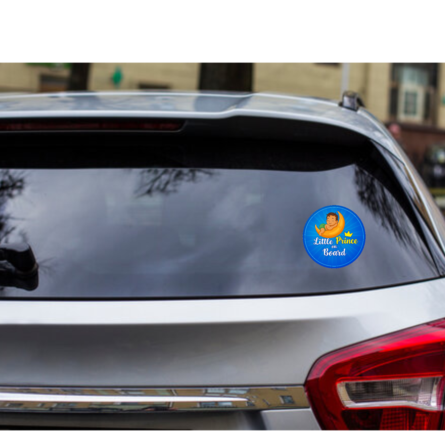 Smeeps Little Prince On Board Sticker – 15.24 cm Round | Cute Sleeping Baby Boy on Moon Design | Blue Waterproof Car Safety Sign