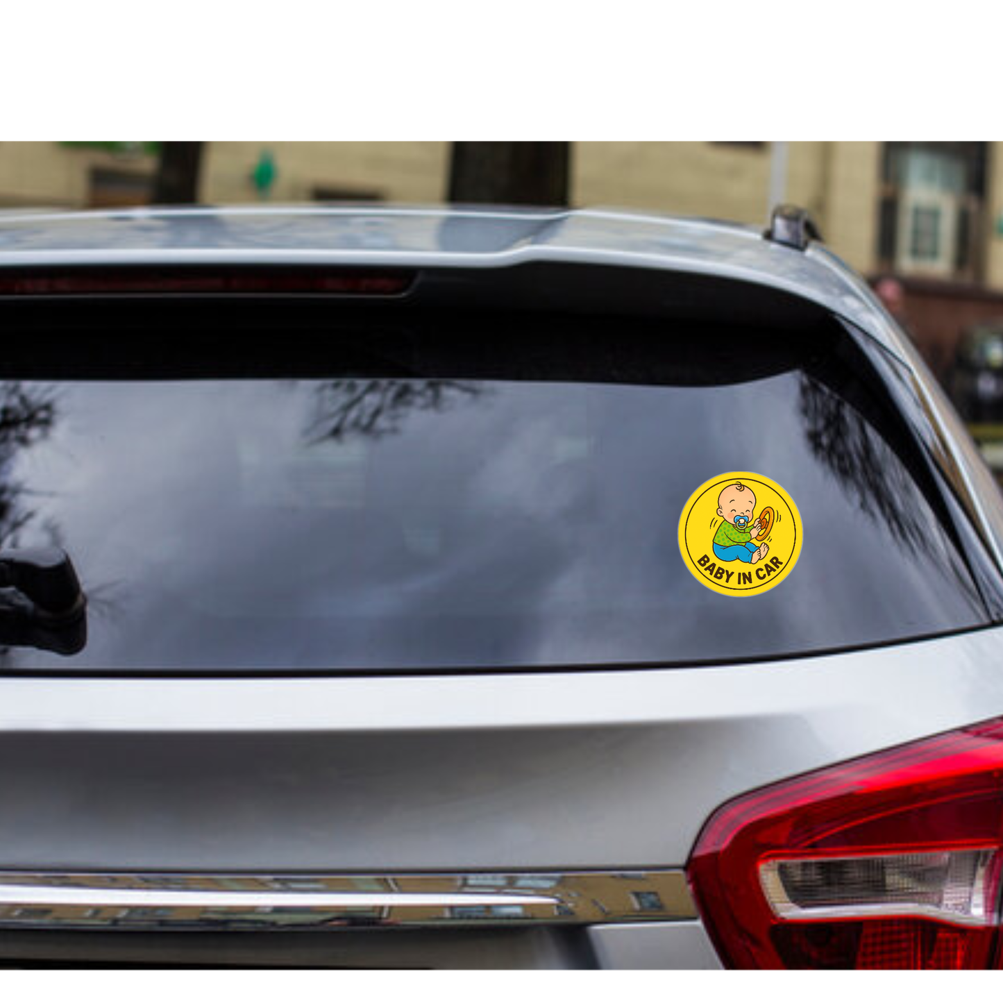 Smeeps Baby in Car Sticker – 15.24 cm Round | Funny Cartoon Baby with Steering Wheel | Bold Safety Sign for Vehicles