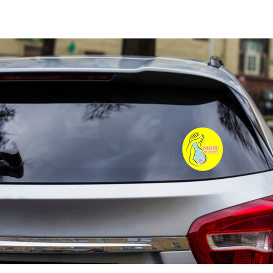 Pack of 2 | Smeeps Mom on Board Sticker – 15.24 cm Round | Pastel Silhouette & Heart Design | Yellow Waterproof Car Safety Sign