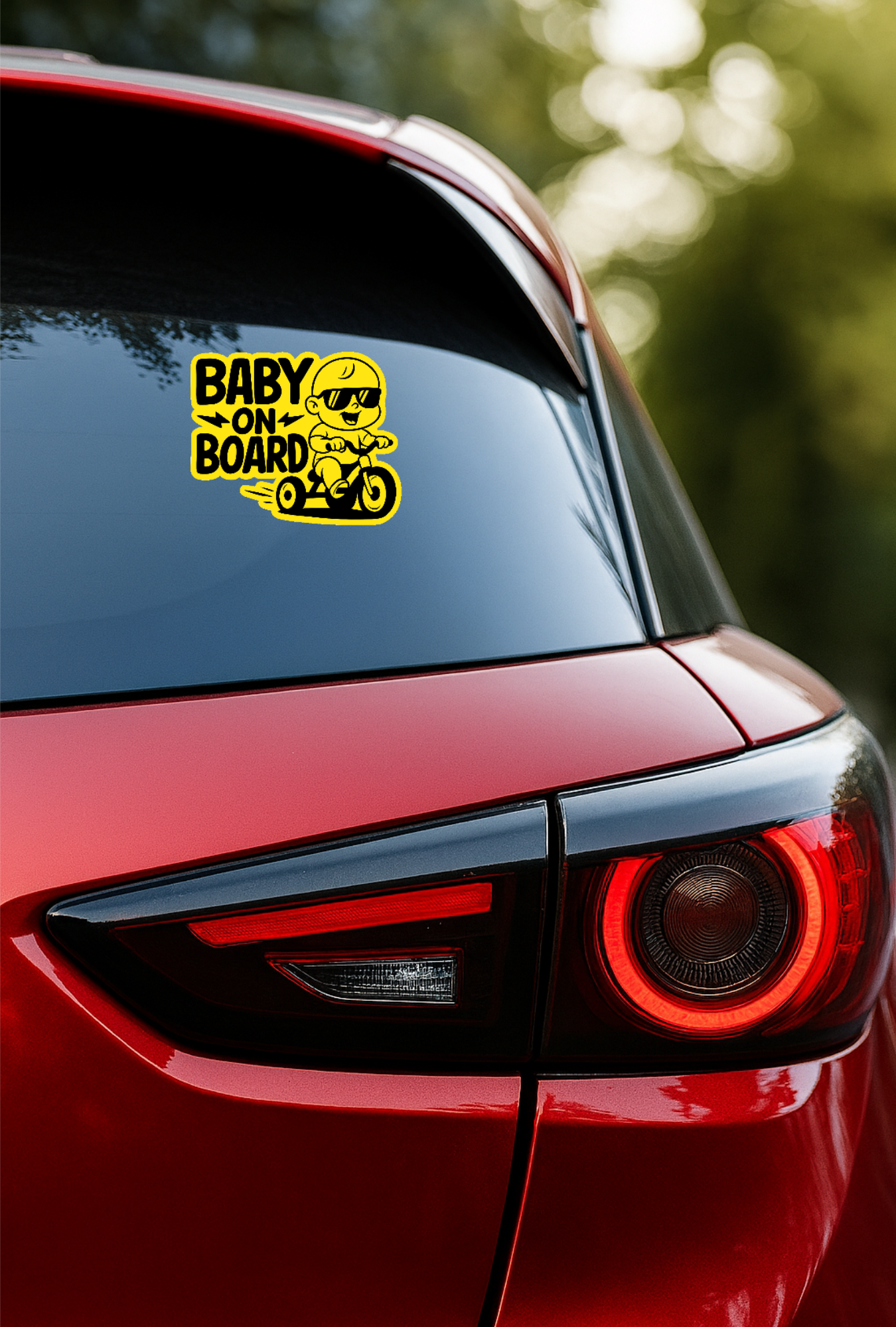 Smeeps Baby on Board Car Sticker – 14 x 12.7 cm Tricycle Theme Safety Decal – Yellow & Black