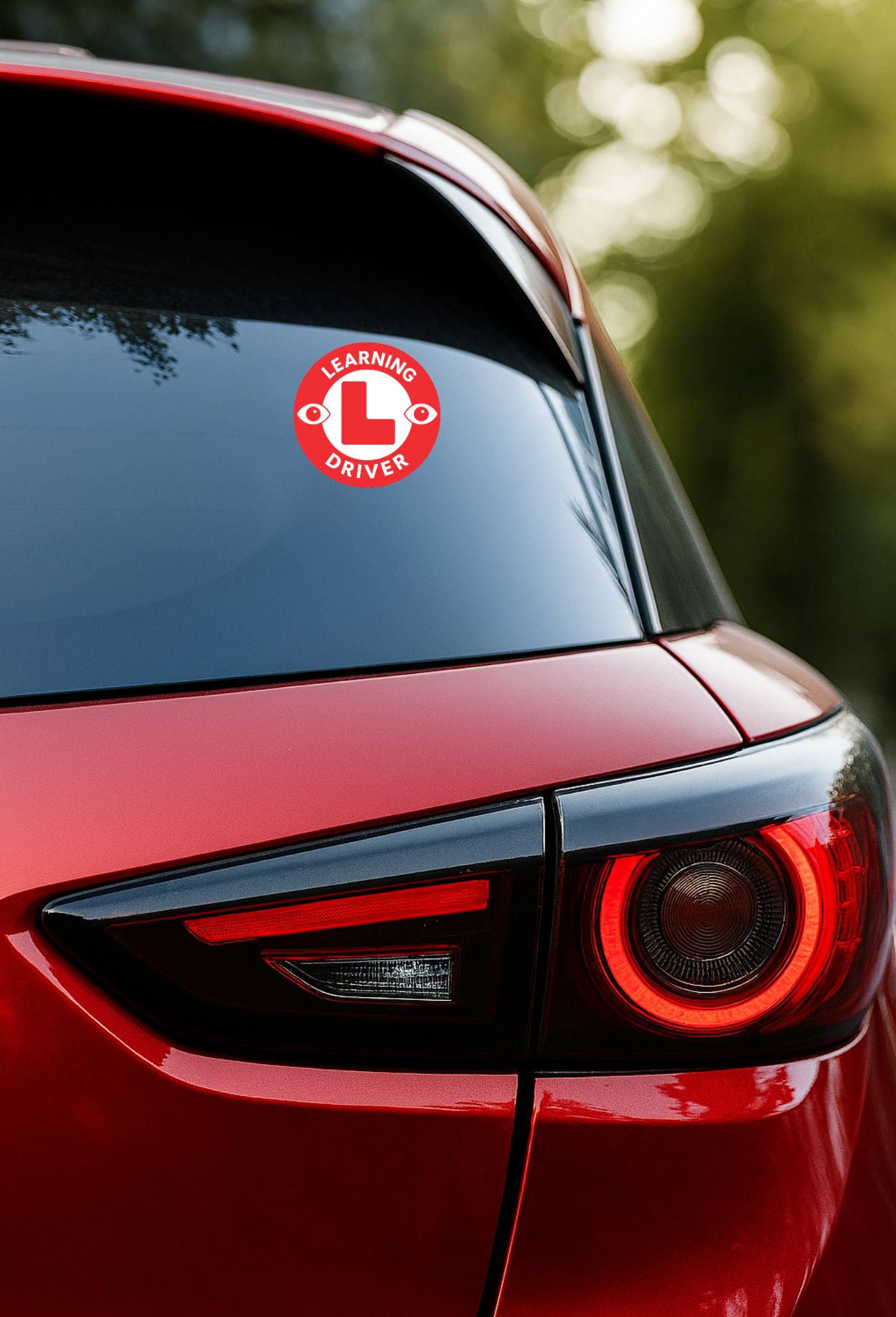 Smeeps Learning Driver Car Sticker – 14 x 14 cm Round Red Safety Decal with Eye Symbols for Cars