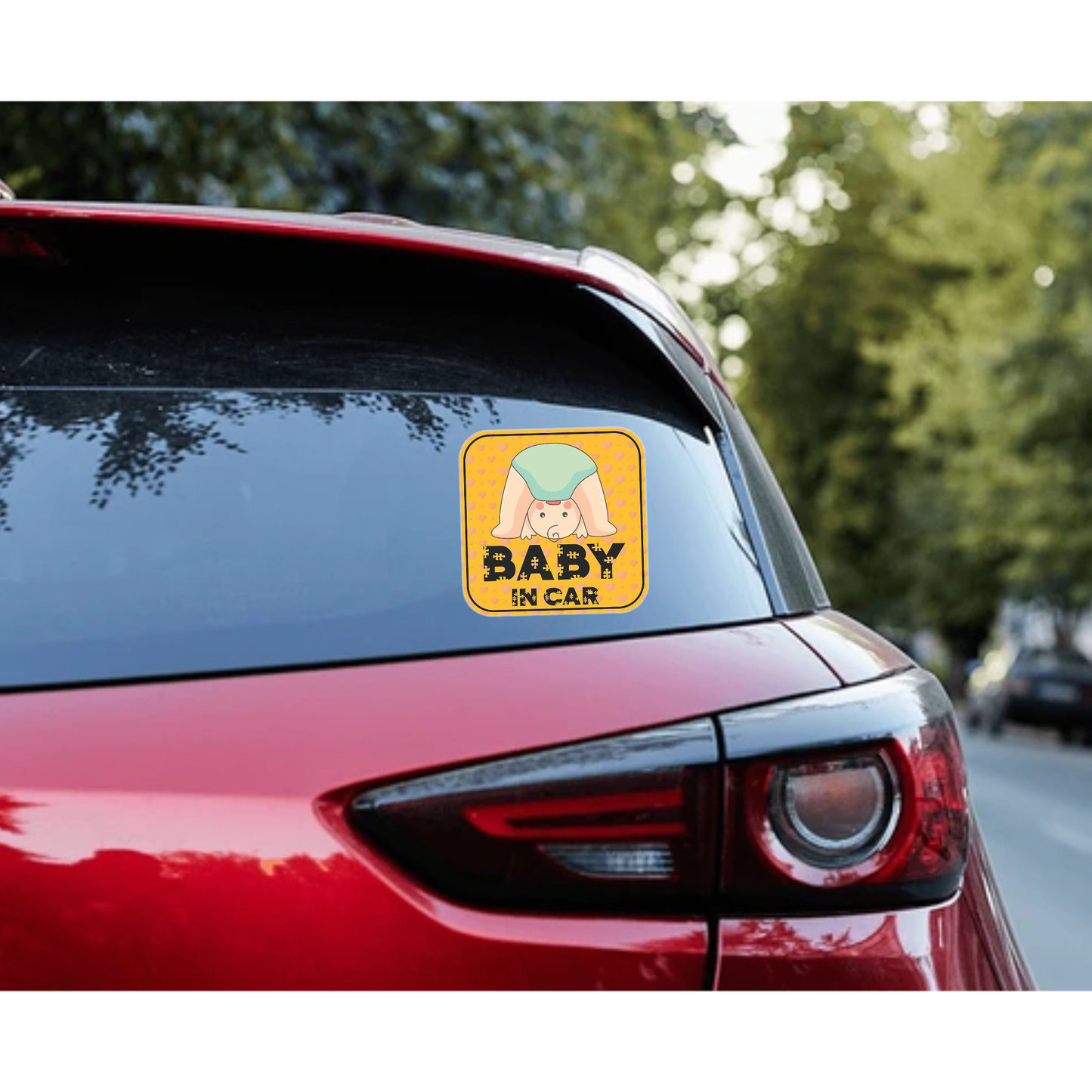 Smeeps Baby in Car Sticker – 15 x 15 cm | Cute Upside-Down Baby Design | Square Yellow Safety Sign for Vehicle Windows & Bumpers
