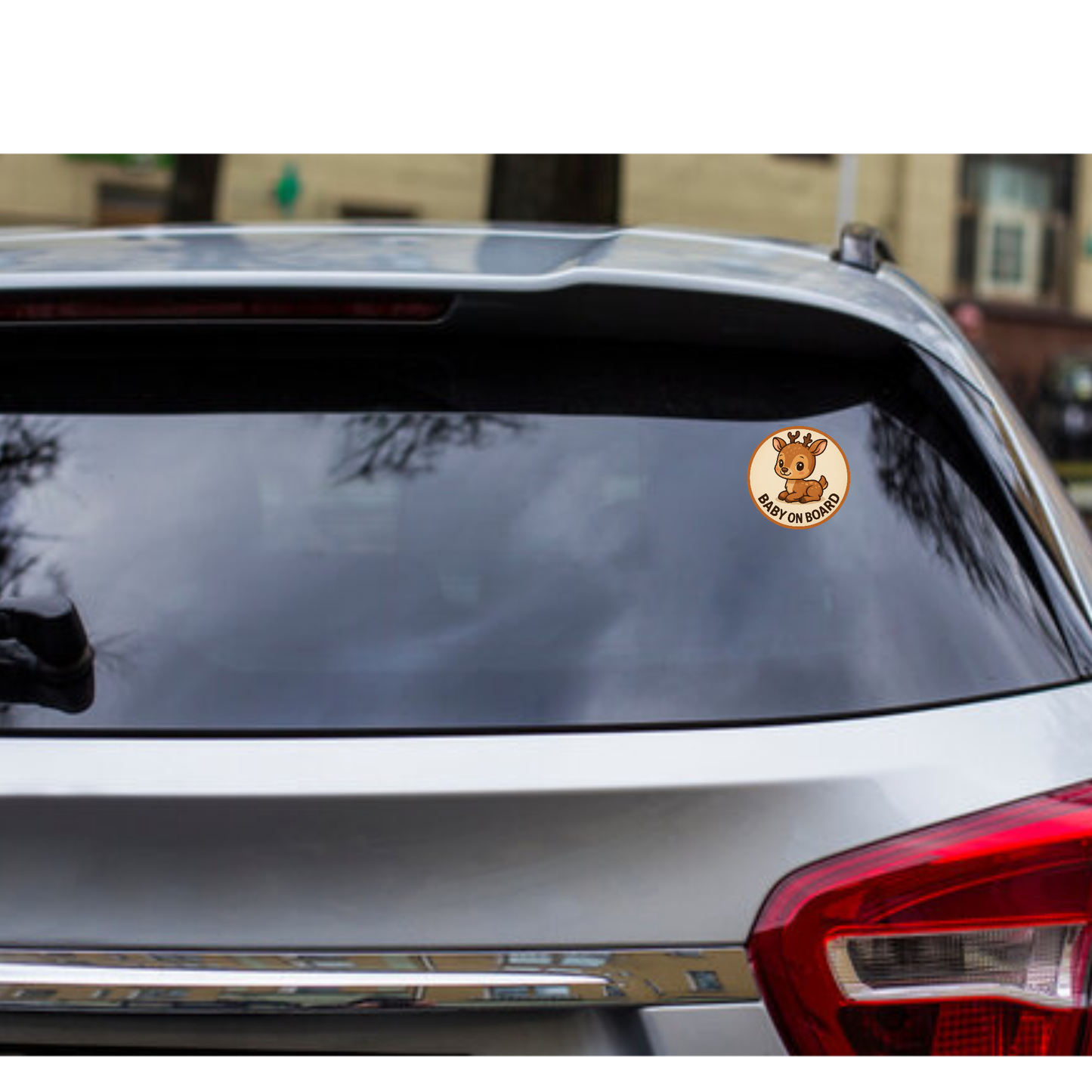 Smeeps Baby On Board Sticker – 13.97 x 13.97 cm Round | Cute Baby Deer Design | Soft Beige Waterproof Car Safety Sign