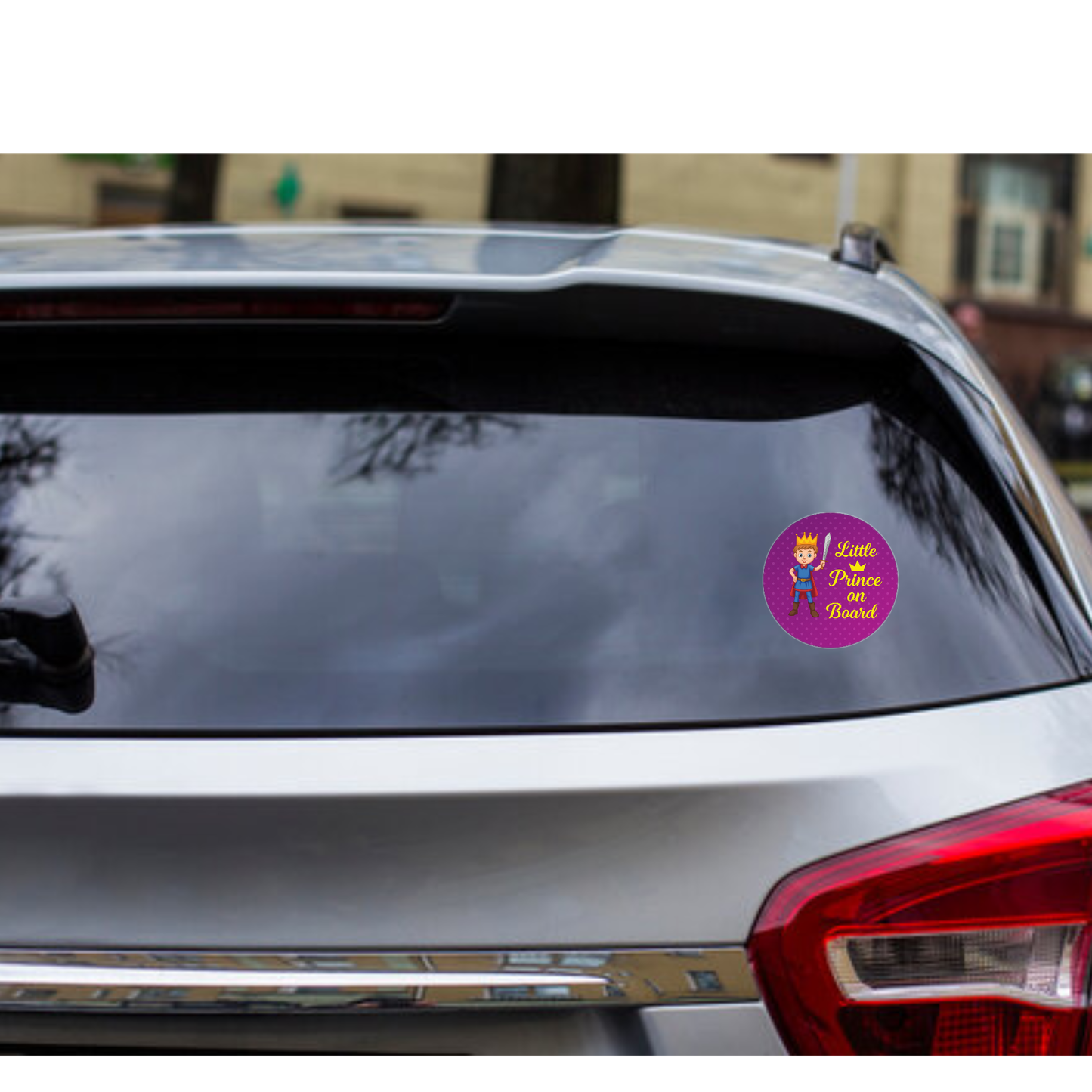 Smeeps Little Prince On Board Sticker – 15.24 cm Round | Cute Cartoon Prince with Sword & Crown | Purple Polka Dot Safety Sign for Cars