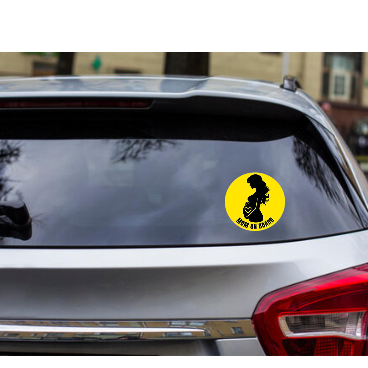 Smeeps Mom on Board Sticker – 15.24 cm Round | Bold Silhouette Design with Heart | Yellow & Black Waterproof Car Safety Sign