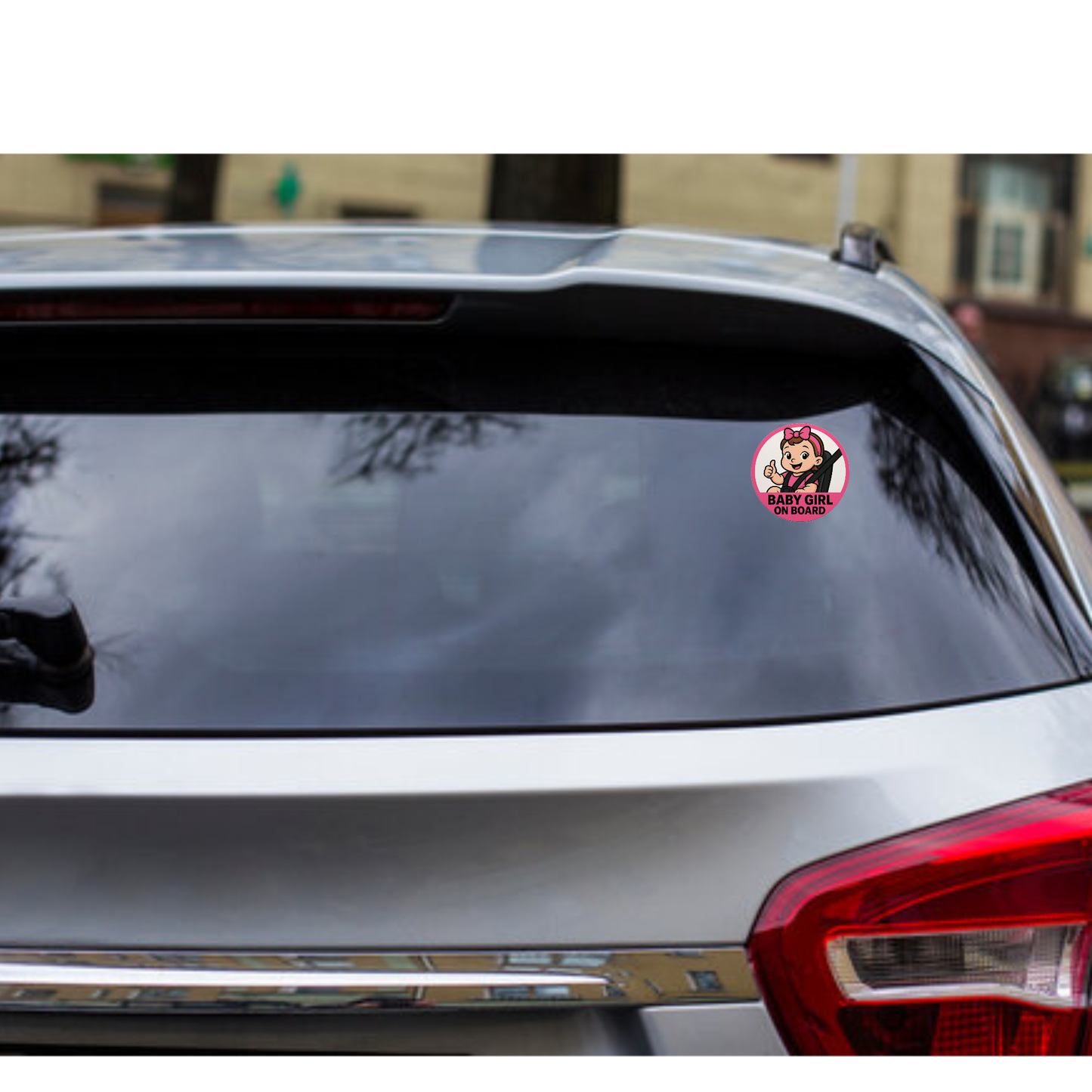 Smeeps “Baby Girl On Board” Car Sticker – Pink Edition – 13.97 x 13.97 cm | Round Safety Sign with Cute Cartoon in Car Seat