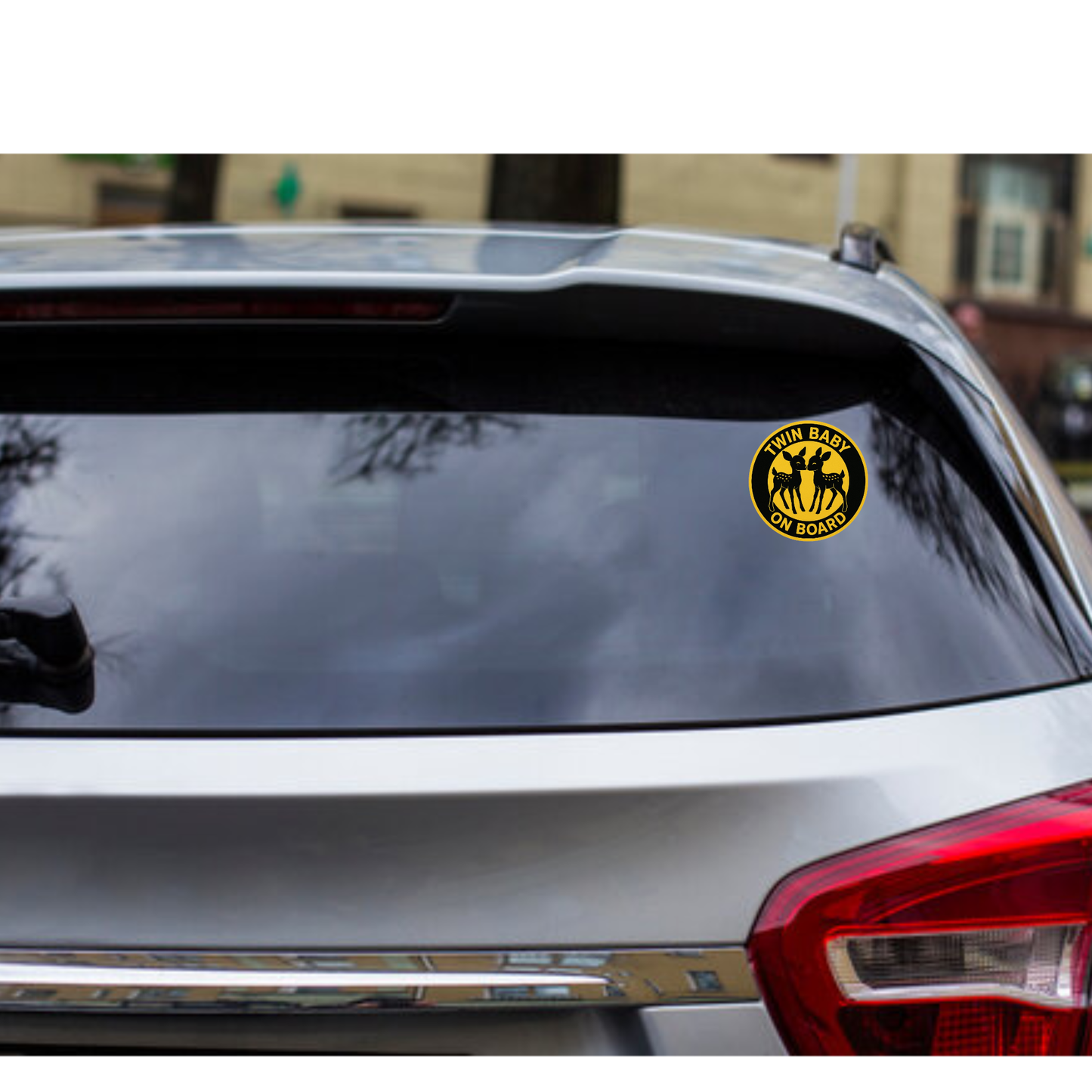 Smeeps Twin Baby on Board Sticker – 13.97 x 13.97 cm | Cute Twin Deer Design | Yellow & Black Wildlife Theme for Car Windows