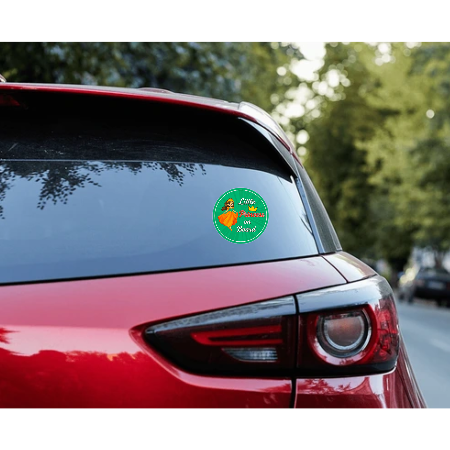 Smeeps Little Princess On Board Sticker – 15.24 cm Round | Cute Cartoon Princess with Crown & Dress | Green Car Safety Sign for Kids