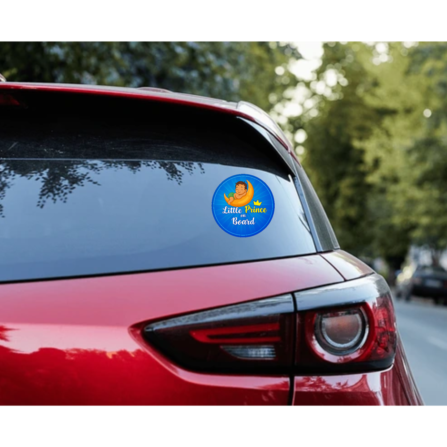 Smeeps Little Prince On Board Sticker – 15.24 cm Round | Cute Sleeping Baby Boy on Moon Design | Blue Waterproof Car Safety Sign