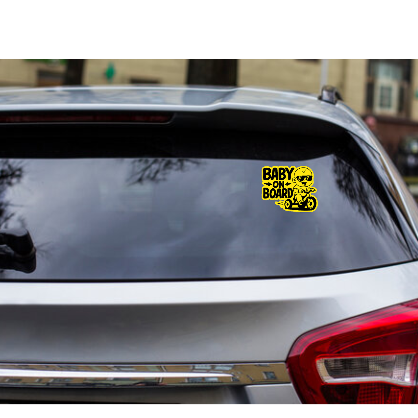 Smeeps Baby on Board Car Sticker – 14 x 12.7 cm Tricycle Theme Safety Decal – Yellow & Black