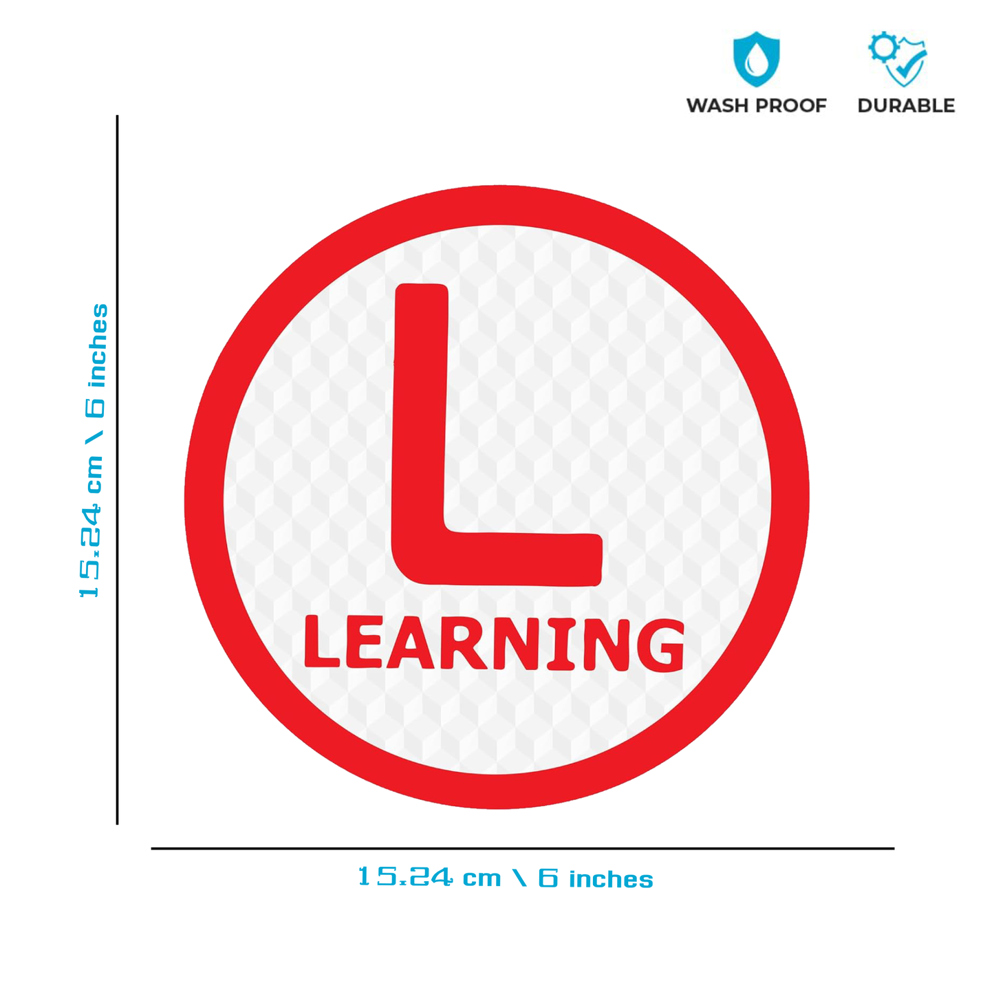 Smeeps Round Learning Stickers for Vehicles (15.24 cm) – “L” Symbol with “LEARNING” Text | Reflective Waterproof Vinyl, for Cars, Bikes & Scooters