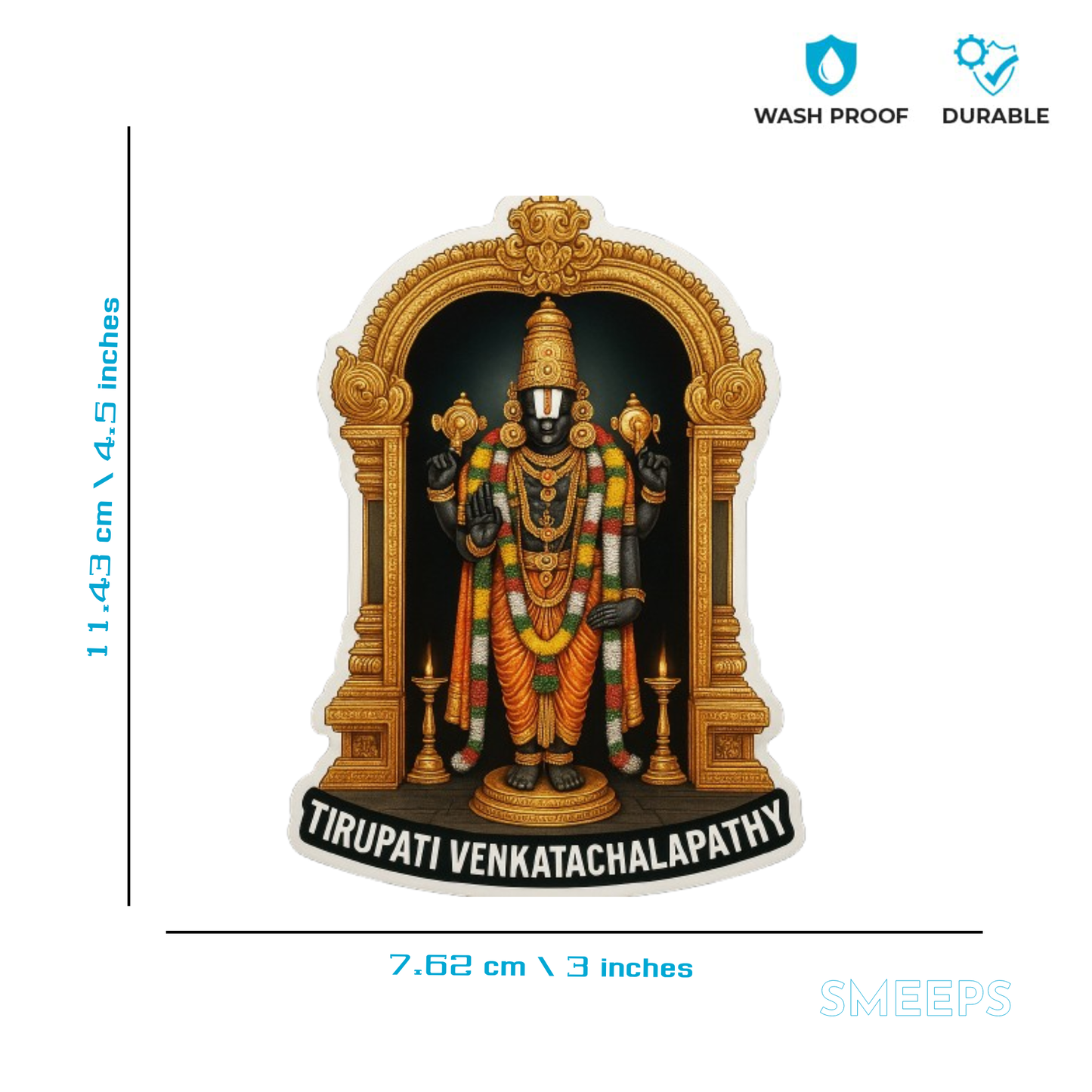 Smeeps Tirupati Venkatachalapathy Car Sticker – Divine Temple Arch Design – 7.62 x 11.43 cm | Premium Vinyl Decal for Cars