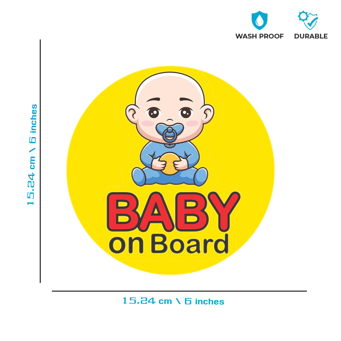Smeeps Baby on Board Sticker – 15.24 cm Round | Cute Bald Baby with Pacifier & Ball | Waterproof Vinyl Car Safety Sign