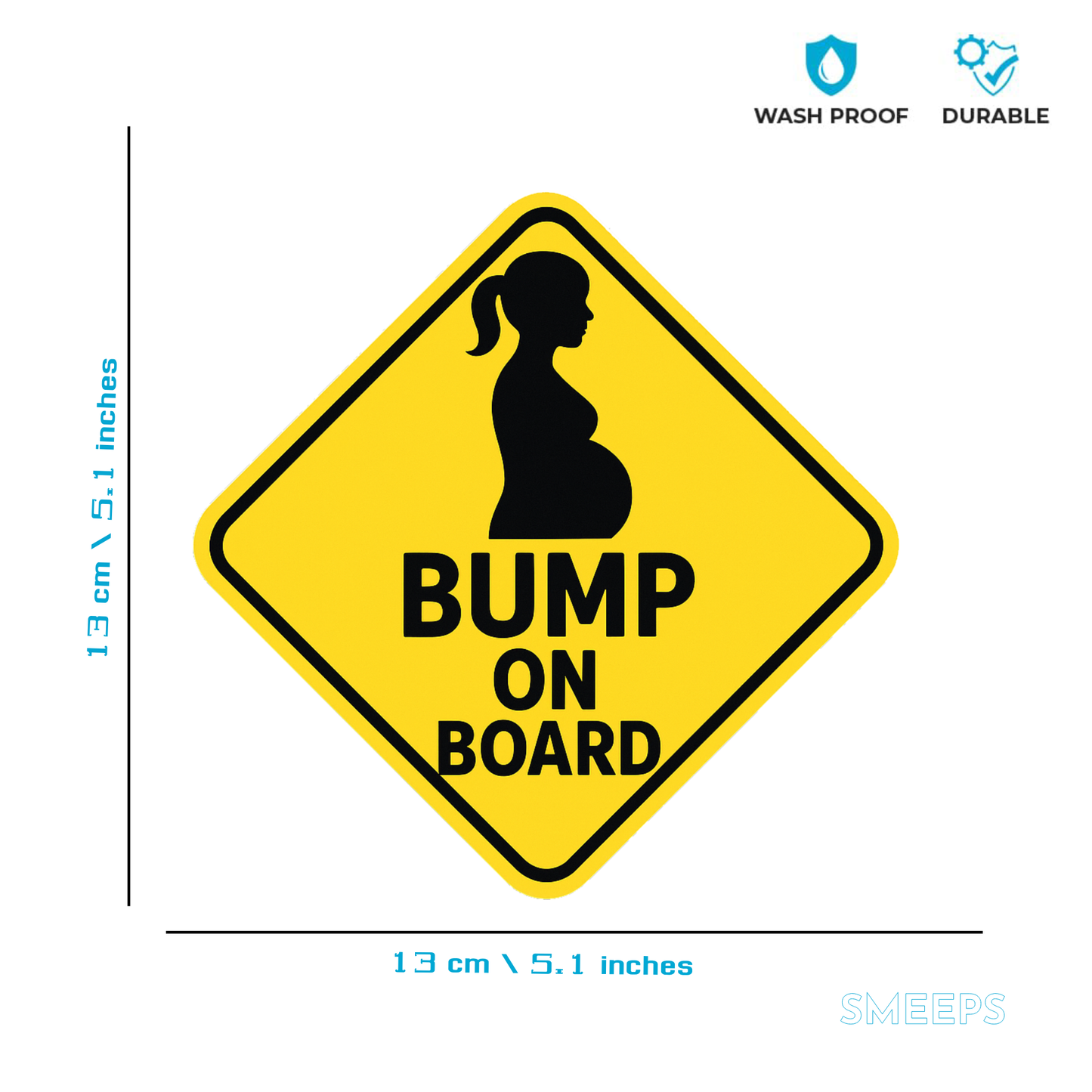 Smeeps “Bump On Board” Car Sticker – Diamond Yellow Safety Design – 13 x 13 cm | Pregnancy Awareness Sign, Waterproof & Long-Lasting