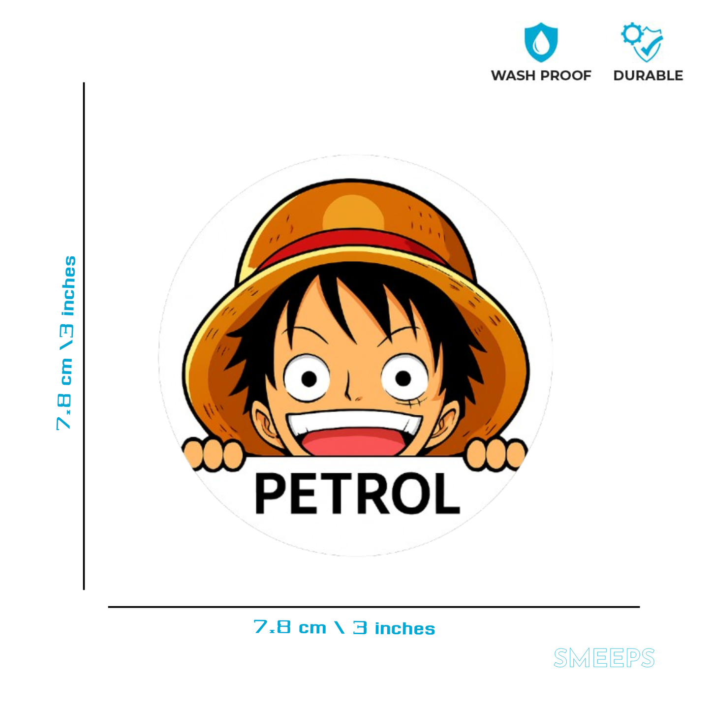 Smeeps Petrol Anime Sticker – 7.8 x 7.8 cm Round Car Decal Featuring Cartoon Explorer Character | Fun Design for Car Use Only