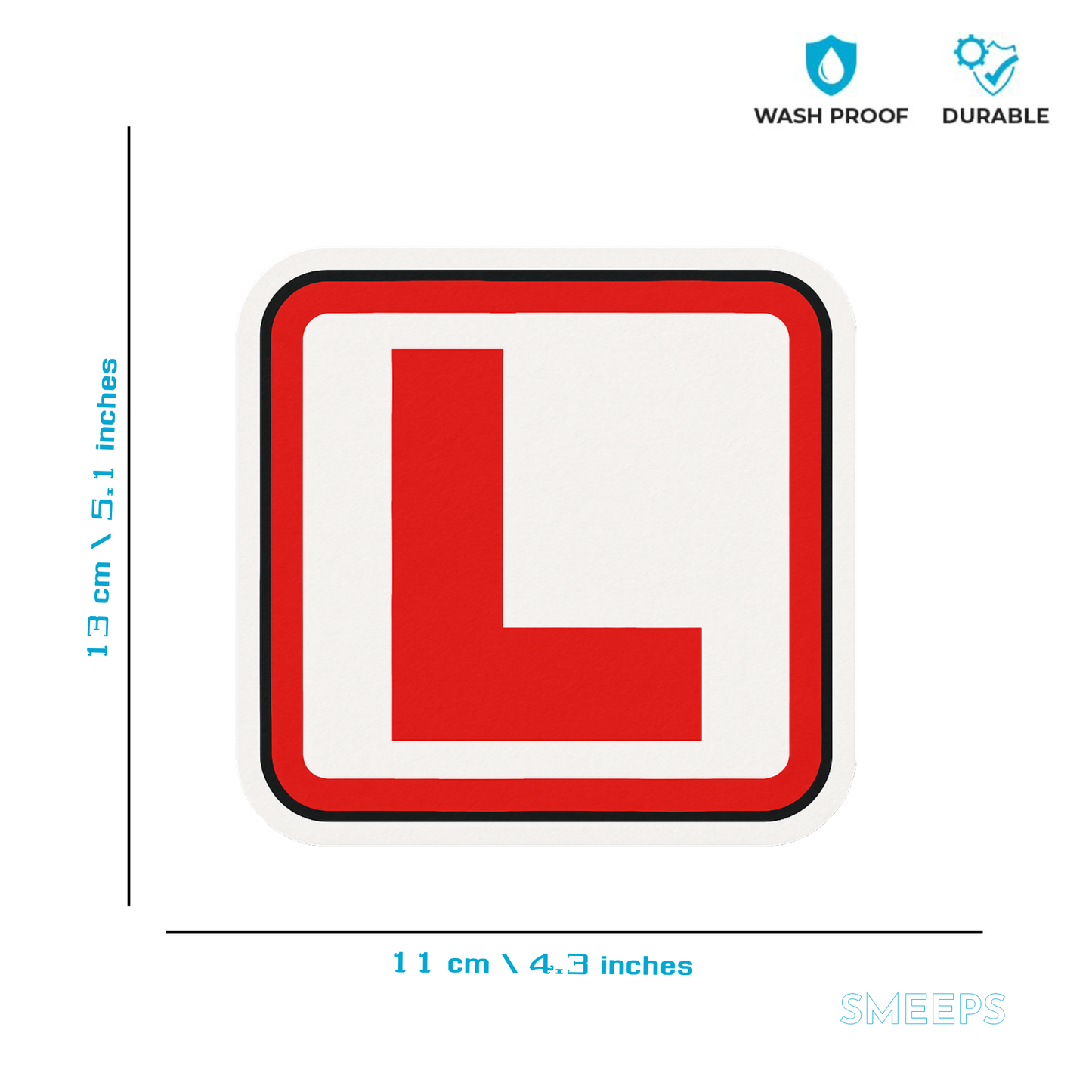 Smeeps “L” Learning License Sticker for Car – Bold Red L Sign – 11 x 13 cm | Waterproof & Easy to Apply for Learner Drivers