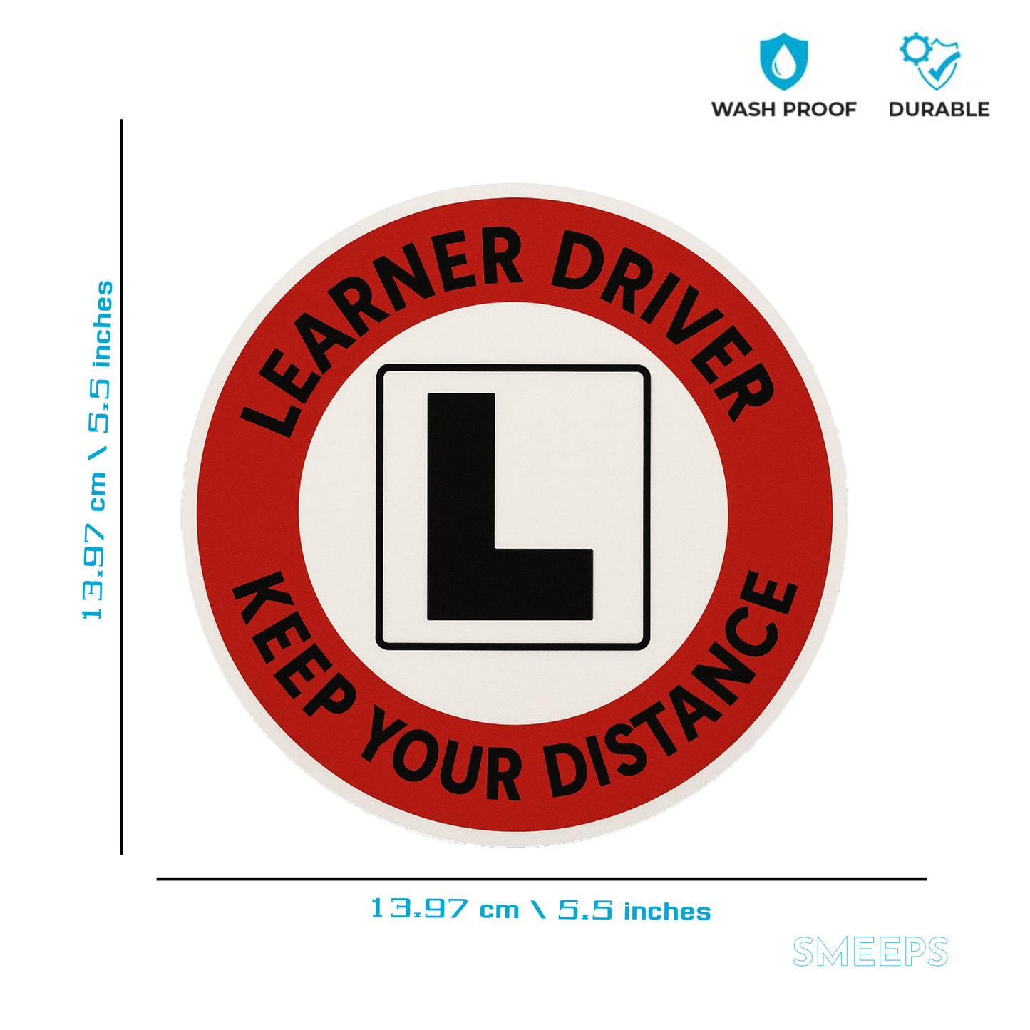 Smeeps Learner Driver Car Sticker – “Keep Your Distance” Bold ‘L’ Design – 13.97 x 13.97 cm | Ideal for New Drivers, Waterproof & Durable