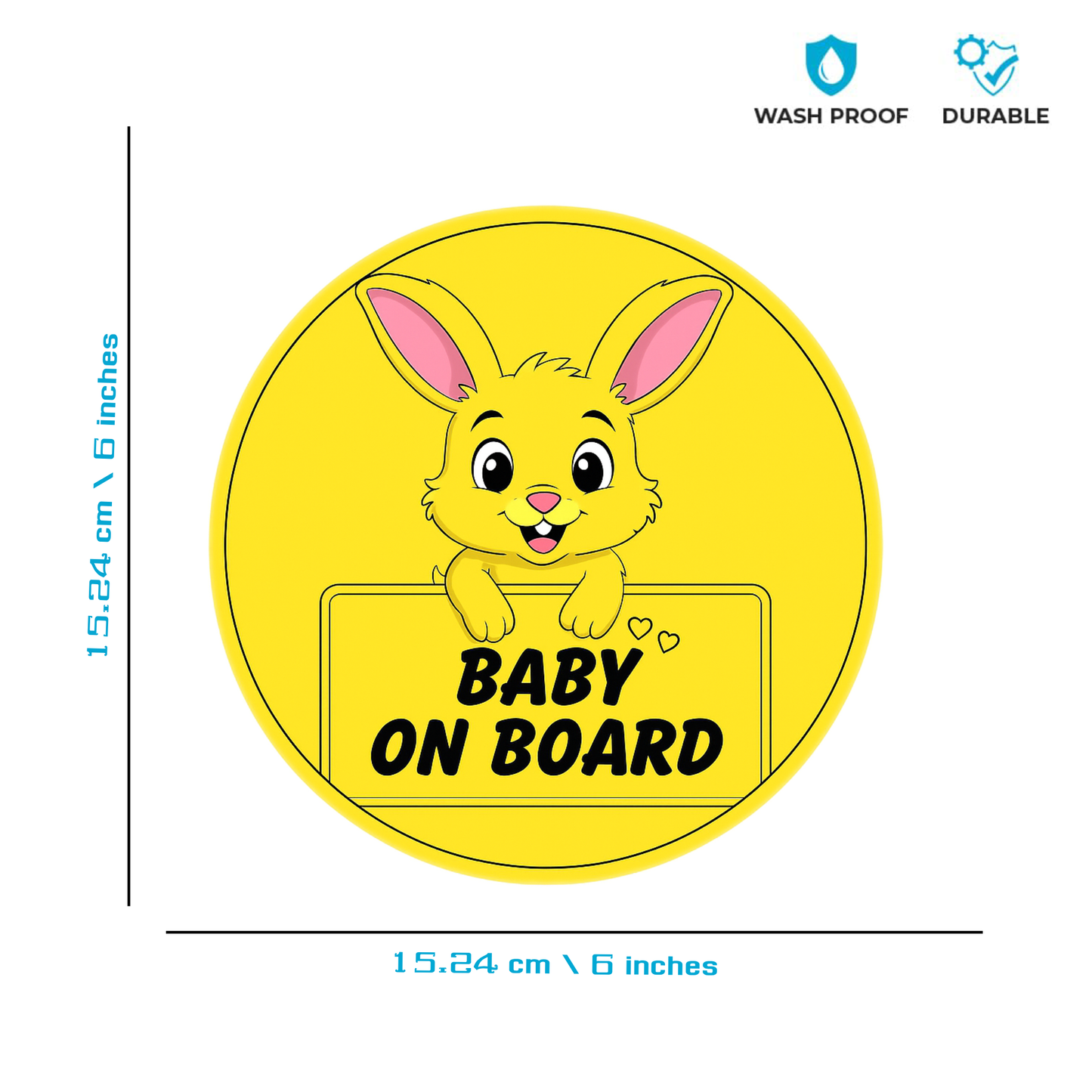 Smeeps Baby on Board Sticker – 15.24 cm Round | Cute Yellow Bunny Design | High-Visibility Safety Sign for Car Windows