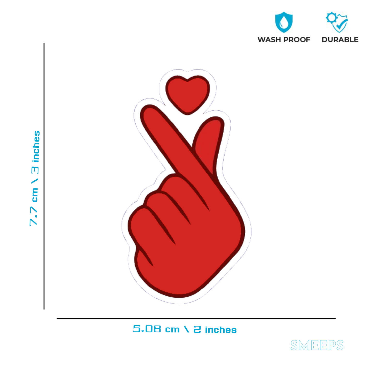 Smeeps Heart Hand Sticker – 7.7 x 5.08 cm Cute Red Design for Bikes | Waterproof & Fade-Resistant