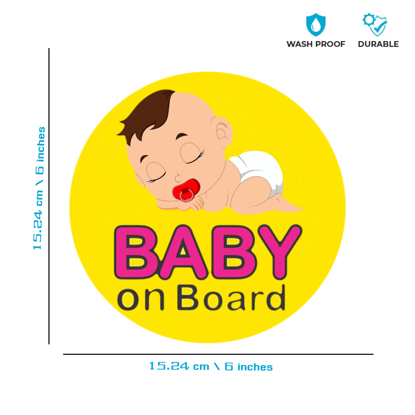 Smeeps Baby on Board Sticker – 15.24 cm Round | Adorable Sleeping Baby with Pacifier Design | Waterproof Vinyl Car Safety Sign