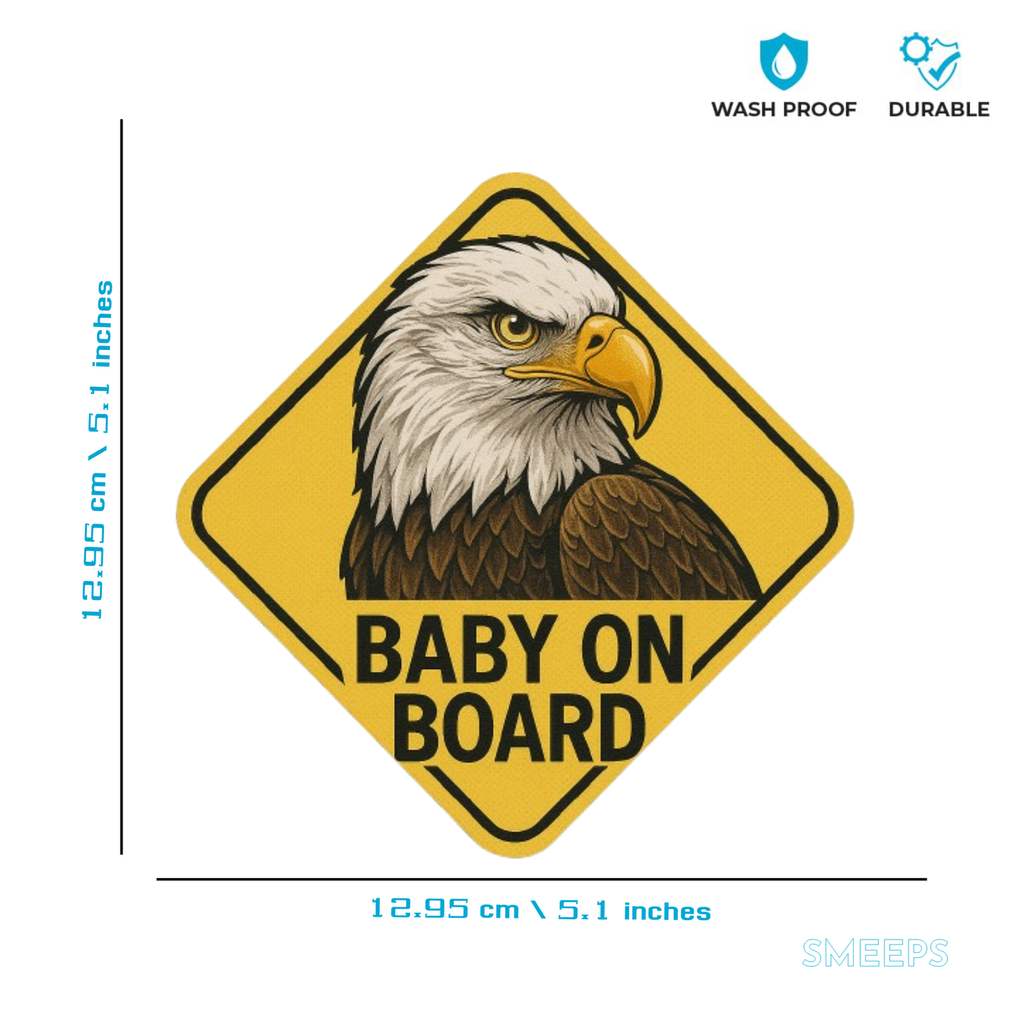 Smeeps Baby on Board Sticker – Eagle Design – 12.95 x 12.95 cm | Bold Animal Safety Sign for Cars