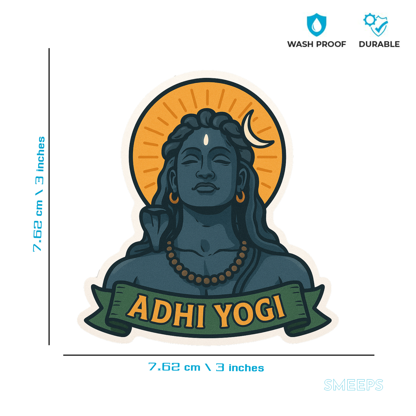 Smeeps Adhi Yogi Car Sticker – Colorful Divine Shiva Design – 7.62 x 7.62 cm | Vinyl Decal for Cars