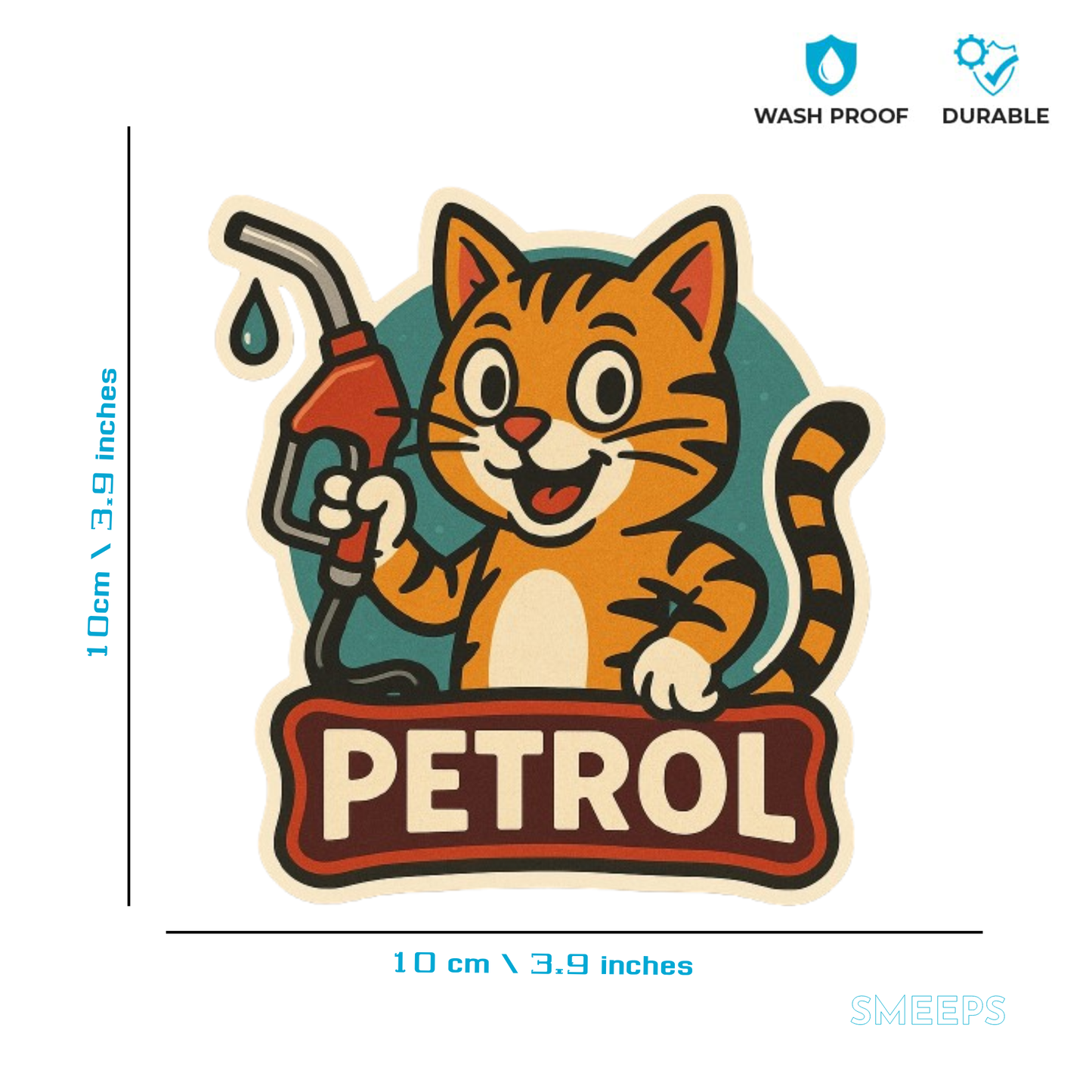 Smeeps Petrol Sticker – 10x 10 cm Cute Orange Cat Holding Fuel Nozzle | Fuel Type Label for Cars & Bikes | Waterproof Vinyl Decal