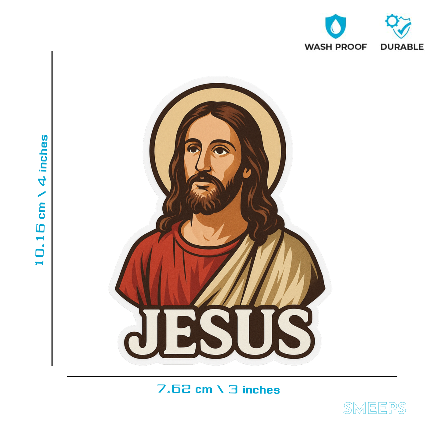 Smeeps Jesus Car Sticker – Classic Religious Design – 7.62 x 10.16 cm | Waterproof Vinyl for Cars