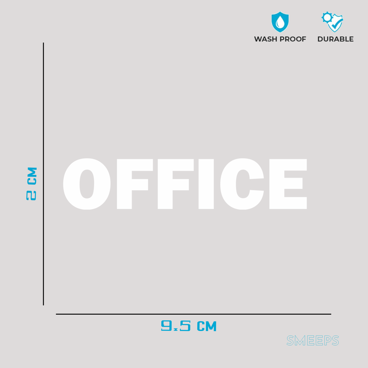 Smeeps Office Door Sticker – 9.5 x 2 cm White Text Vinyl Label | Waterproof, Wash-Proof & Durable Office Signage