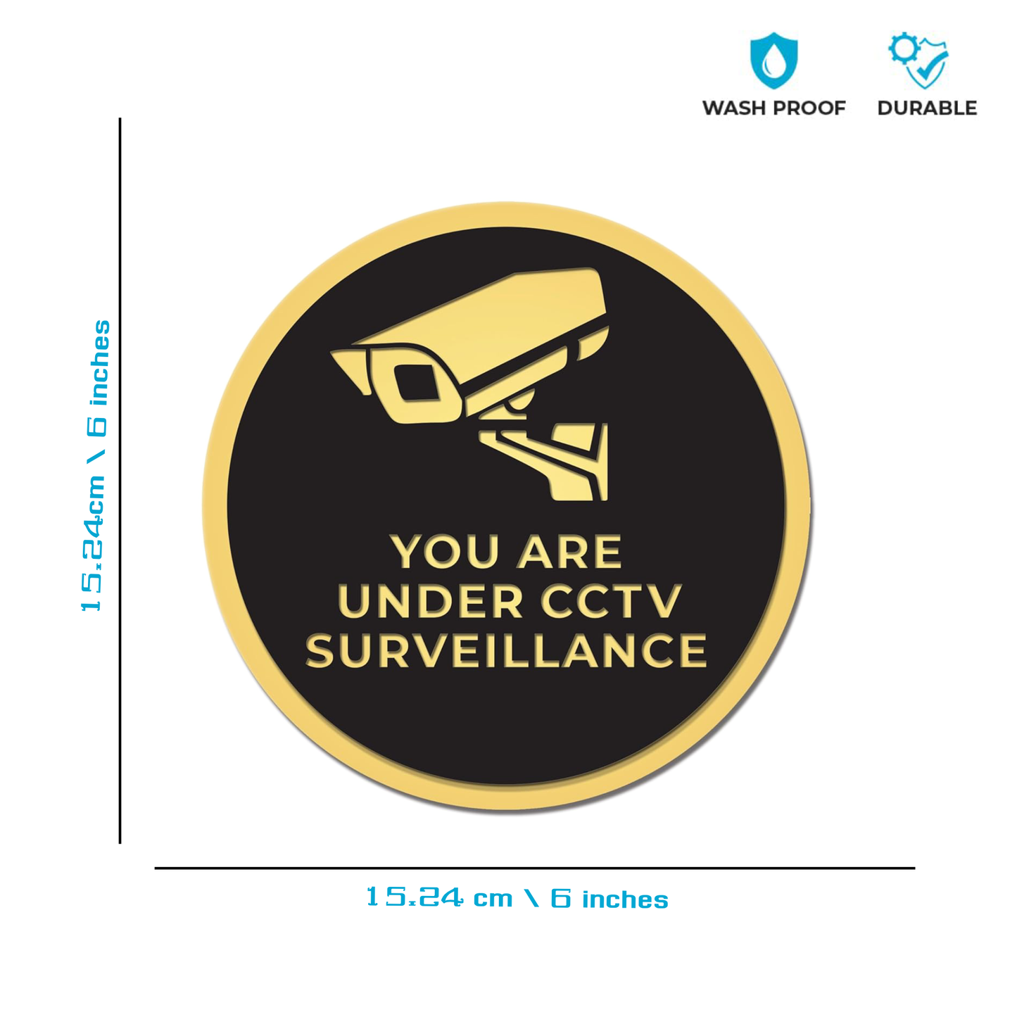 Smeeps “You Are Under CCTV Surveillance” Warning Stickers – 15 cm Round Gold-on-Black Vinyl Signage | Waterproof, Bold & Professional